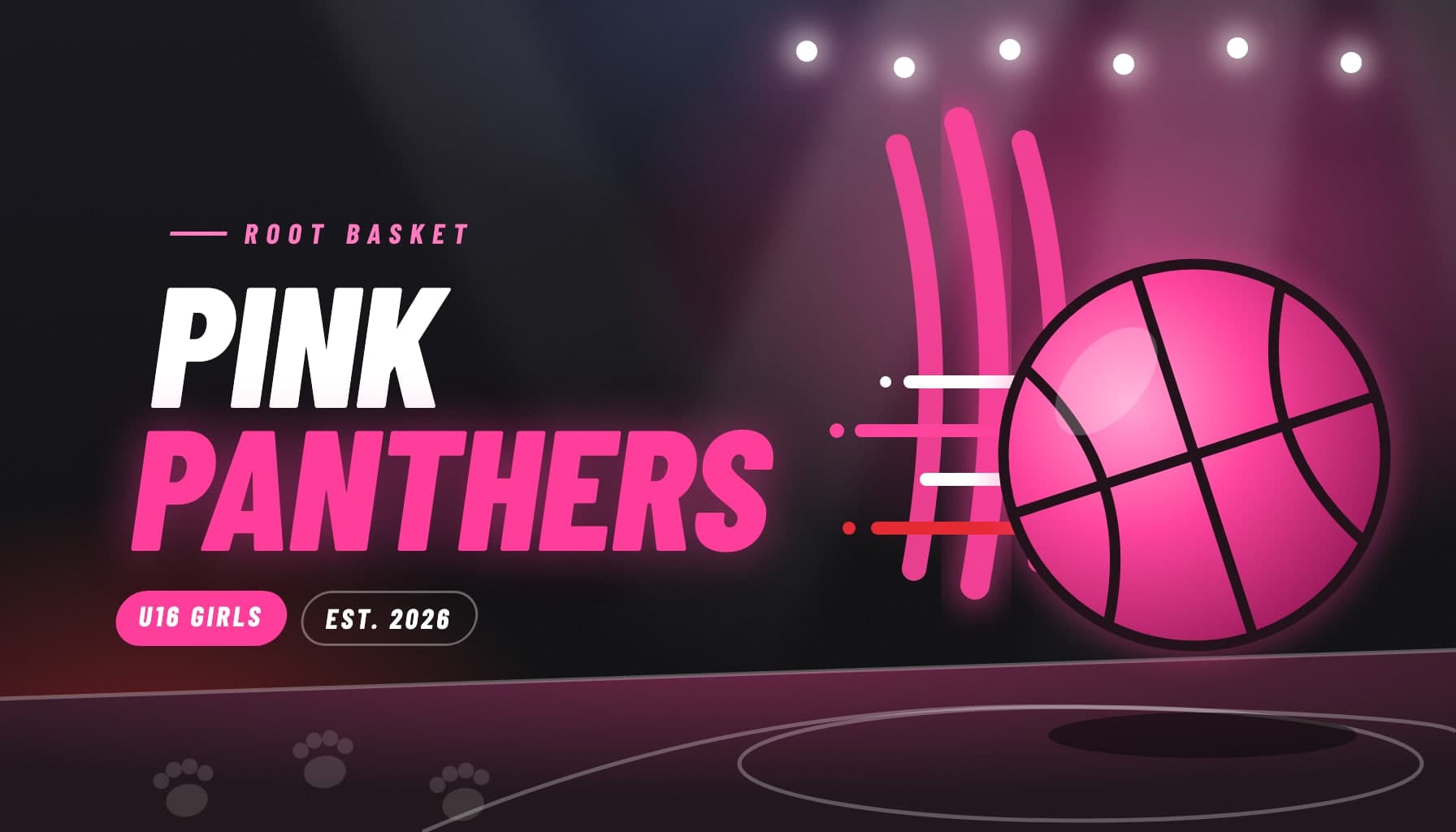 Grafik mit pinkem Basketball, Krallenspuren und dem Schriftzug «Pink Panthers – U16 Girls»